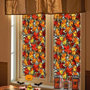 Autumn maple leaf window film static cling glass sticker for home Halloween holiday decor.