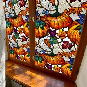 Halloween pumpkin window sticker stained glass autumn leaves decorative static cling film