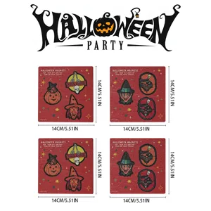 Ξύλινα μαγνητικά αυτοκόλλητα ψυγείου Halloween με σχέδια μάγισσας και γάτας.