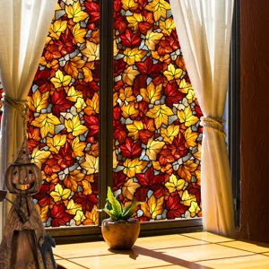 Autumn maple leaf window film, static cling glass sticker for Halloween and autumn home decor.