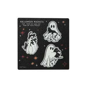 Ξύλινος μαγνήτης ψυγείου Halloween με χαριτωμένα σχέδια φαντασμάτων και γάτας για διακόσμηση.