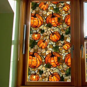 Halloween stained glass pumpkin window film static cling PVC holiday home decor detail view