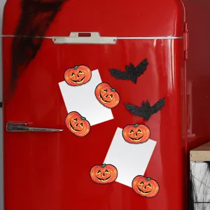 Halloween wooden magnetic fridge stickers, cute pumpkin and bat kitchen decor items.