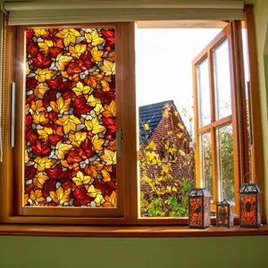 Autumn maple leaves stained glass window film static cling privacy decorative sticker