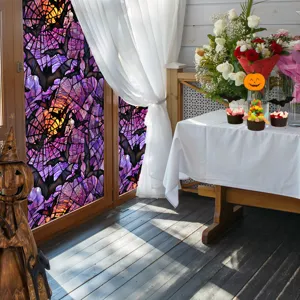 Halloween Window Sticker Bat Spider Web Stained Glass PVC Decal Festival Home Decor