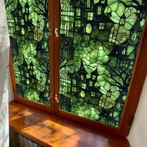 Halloween Green Castle Stained Glass Window Film Static Cling PVC Festival Decor Sticker