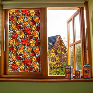 Autumn maple leaf window film stained glass static cling decorative PVC window sticker for home