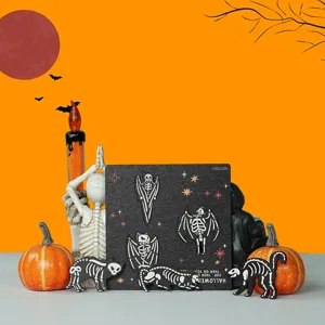 Halloween wooden magnetic fridge stickers, cute skeleton bat and cat decor for kitchen.