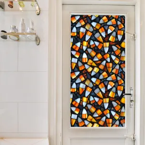 Halloween candy corn stained glass window film, static cling PVC decorative door sticker for home.