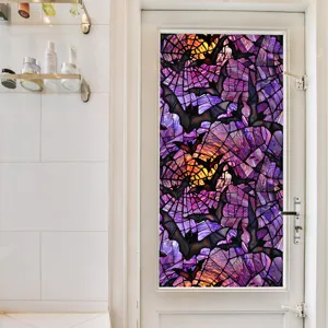 Halloween window film bat spider web stained glass sticker for home glass door decor.