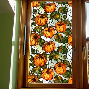 Halloween pumpkin stained glass window film, static cling PVC decorative glass sticker for home.