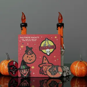 Σετ ξύλινα μαγνήτες ψυγείου Halloween κολοκύθα μάγισσα κρανίο διακόσμηση κουζίνας