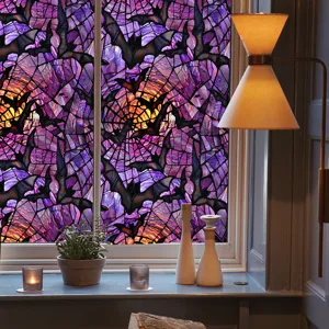 Halloween stained glass window film bat spider web PVC sticker for holiday home decoration