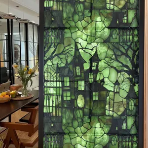 Halloween stained glass window film green castle static cling PVC decorative sticker detail