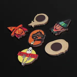 Halloween ξύλινο μαγνητάκι ψυγείου σετ μάγισσα γάτα κρανίο κουζίνα διακόσμηση σπιτιού