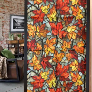 Stained glass window film autumn maple leaves privacy frosted static cling glass sticker