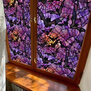 Halloween bat spiderweb window sticker, decorative glass film for home party decor.