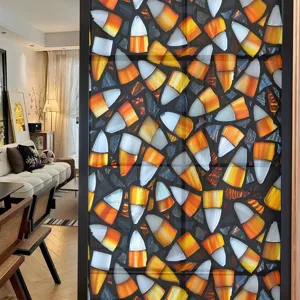 Halloween stained glass window film, decorative PVC privacy sticker for home and office use.
