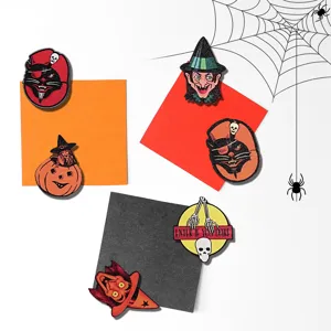 Halloween ξύλινος μαγνήτης ψυγείου σετ, χαριτωμένο φάντασμα σκελετός γάτα διάβολος λεπτομέρειες.