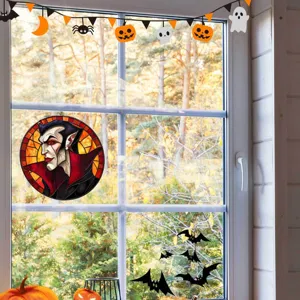 Halloween Fensteraufkleber, Vampir Glasoptik statische Folie und Fledermäuse für Deko.