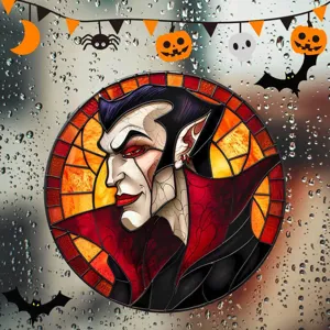 Halloween Vampir Fensteraufkleber Buntglas statische Folie Party Festival Dekor 1Stk