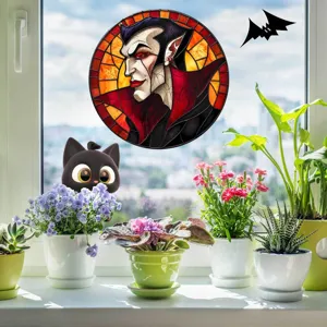 Halloween Fensteraufkleber, Vampir Buntglas Design, statische Glasfolie Dekoration.