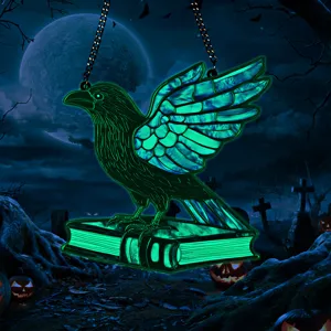 Halloween fluorescent acrylic hanging ornament raven on book wall decoration party prop