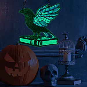 Halloween fluorescent acrylic raven book hanging ornament wall decor party prop scary style