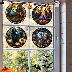 Halloween Glasaufkleber Fensterbilder Set, gruselige statische Aufkleber für Heimparty Deko