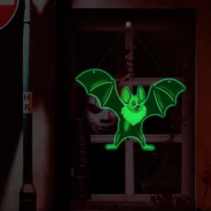 Halloween luminous bat hanging decoration, glowing window sticker spooky detail view.