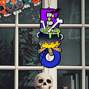 Halloween Holz BOO Hängeschild doppelseitig gruselig Party Wand Tür Dekoration Ornament