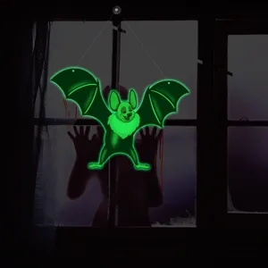 Halloween glowing bat window hanging decoration, spooky double-sided luminous wall sticker.