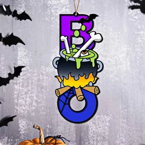 Halloween Holz Deko Schild BOO Hexenkessel Wandtür Anhänger gruselige Festival Party Deko