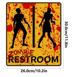 Halloween Zombie WC Wandaufkleber Detailansicht mit Maßen und blutigen Spritzern Design.