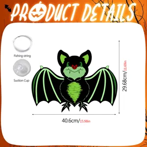 Halloween hanging luminous bat wall sticker with suction cup and fishing string for party decor.
