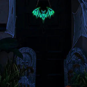 Halloween glowing bat acrylic hanging ornament wall decor spooky party prop spooky vibe details