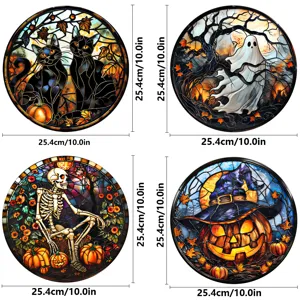 Halloween Buntglas Fensteraufkleber 10 Zoll runder Geist Katze Skelett Kürbis Deko