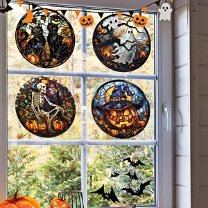 Halloween Buntglas Fensteraufkleber gruselige Katzen Skelett Geist Fenstersticker Dekoration