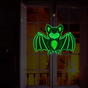 Halloween glowing bat hanging decoration, double-sided luminous window wall sticker for party.