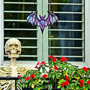 Halloween fluorescent acrylic bat decorative pendant wall hanging for spooky holiday decor.