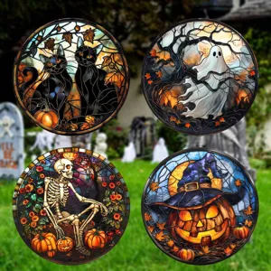 Halloween Fensteraufkleber, runde Buntglas Fensterbilder fur festliche Dekoration.