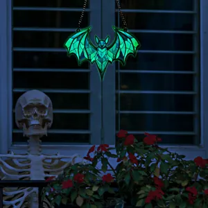 Halloween fluorescent acrylic bat hanging decoration for wall and window party decor.