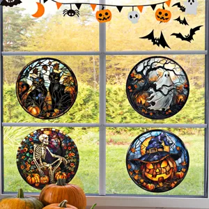 Halloween Glasfenster Aufkleber bunte Glasmalerei Deko Aufkleber für gruselige Party.