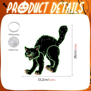Halloween luminous black cat hanging decoration with suction cup and string for party decor.