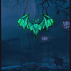 Halloween glowing acrylic bat hanging ornament, spooky window suncatcher and wall decor.