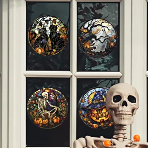 Halloween Glassticker mit Katzen Geistern und Skeletten fur Fenster und Feiertage Deko.