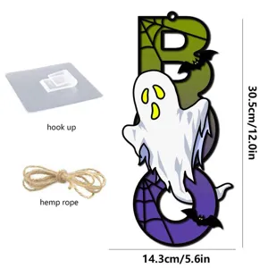 Halloween Holz BOO Türschild Hängende Dekoration mit Geist Fledermaus und stabilem Seil
