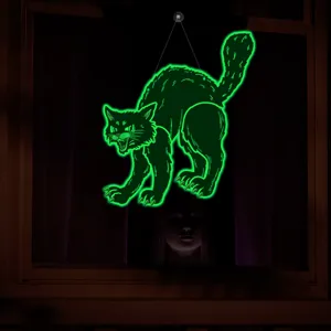Halloween glowing black cat window hanging decoration spooky luminous party wall sticker supply
