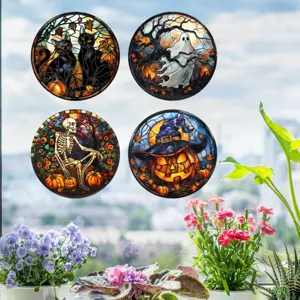 Halloween Glasaufkleber Set, runde dekorative Fensterfolie mit gruseligen Kürbis Motiven.
