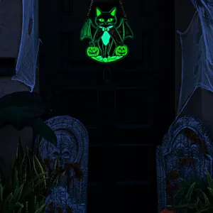 Halloween fluorescent acrylic cat hanging decor detail for festive wall and door display.